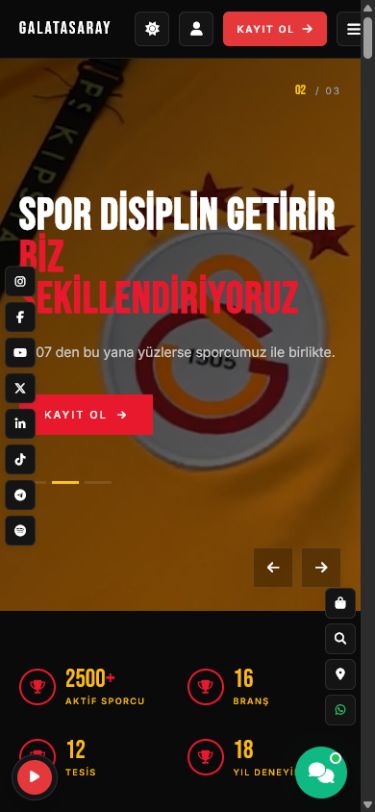 Galatasaray kurumsal web sitesinin mobil görünümü