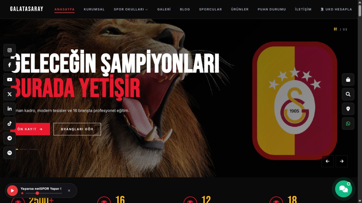 Galatasaray kurumsal web sitesinin bilgisayar görünümü